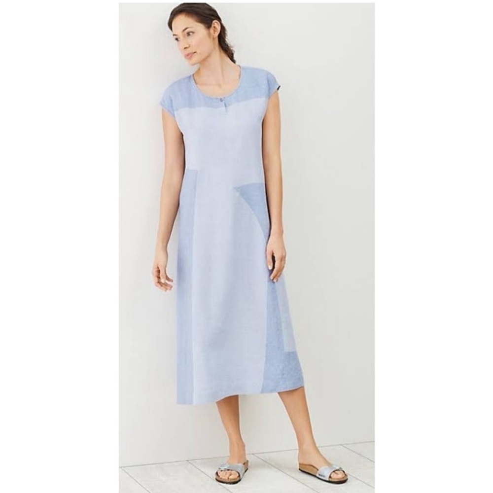 PURE JILL Linen Blue Colorblock Maxi Dress XS